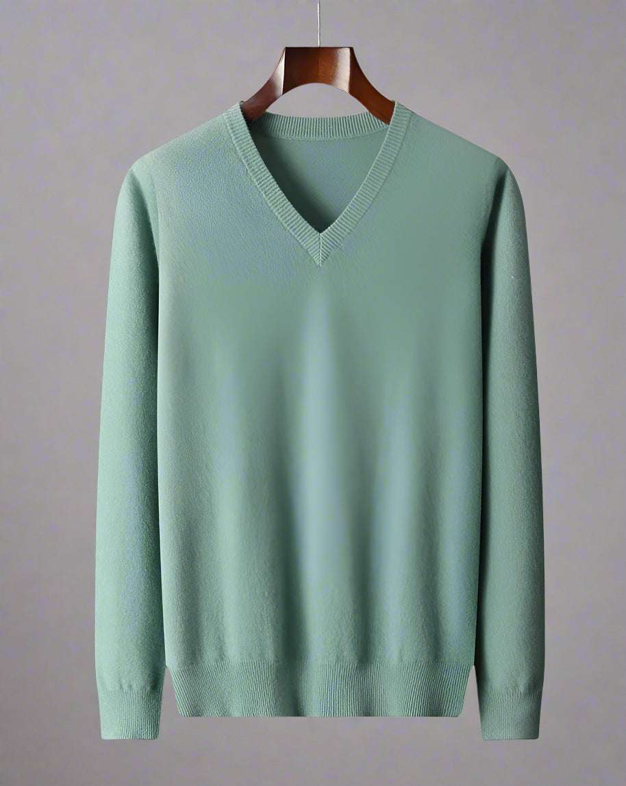 Men's V-neck Knit Wool Sweater - ChoreGirl