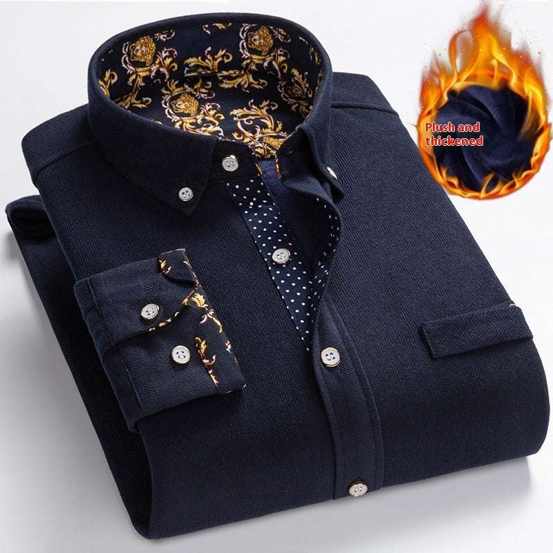Men's Winter Corduroy Fleece Lining Warm Shirt - ChoreGirl
