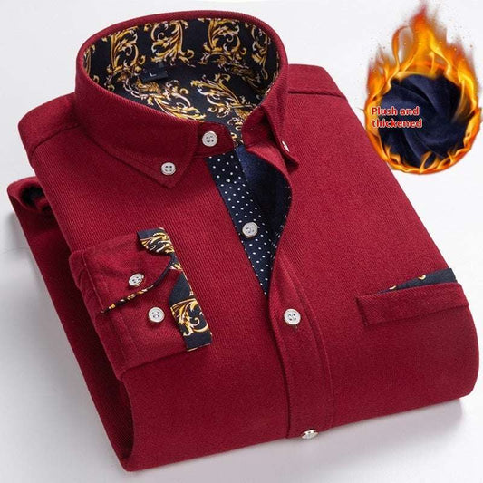 Men's Winter Corduroy Fleece Lining Warm Shirt - ChoreGirl