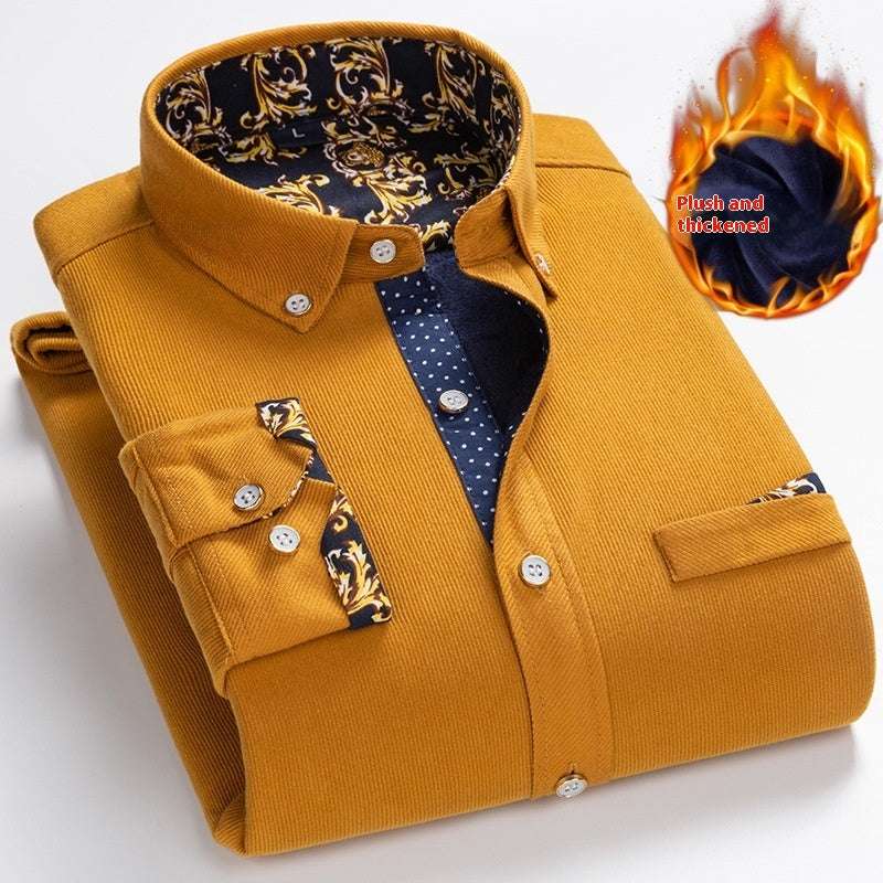 Men's Winter Corduroy Fleece Lining Warm Shirt - ChoreGirl