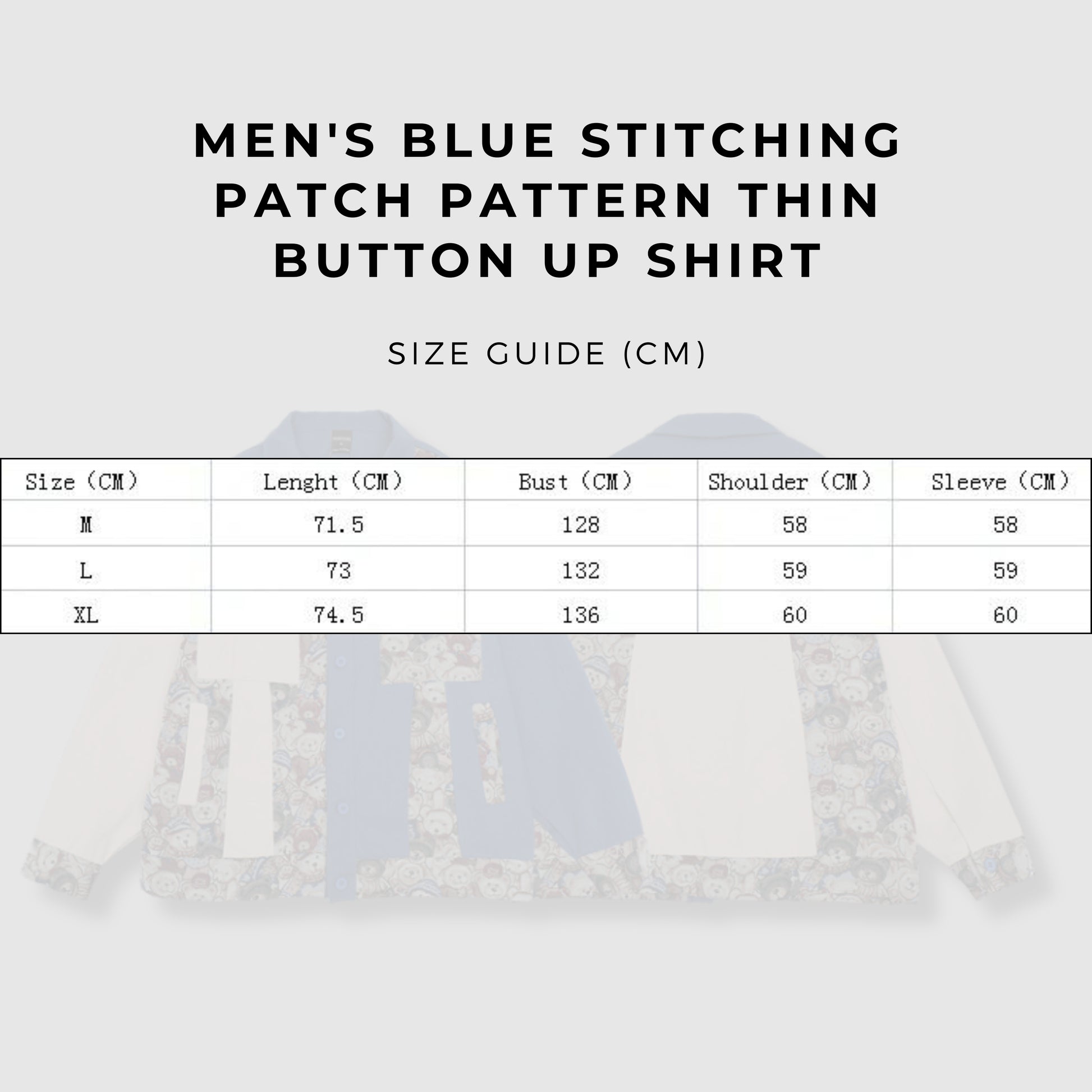 Men's Blue Stitching Patch Pattern Thin Button Up Shirt - ChoreGirl