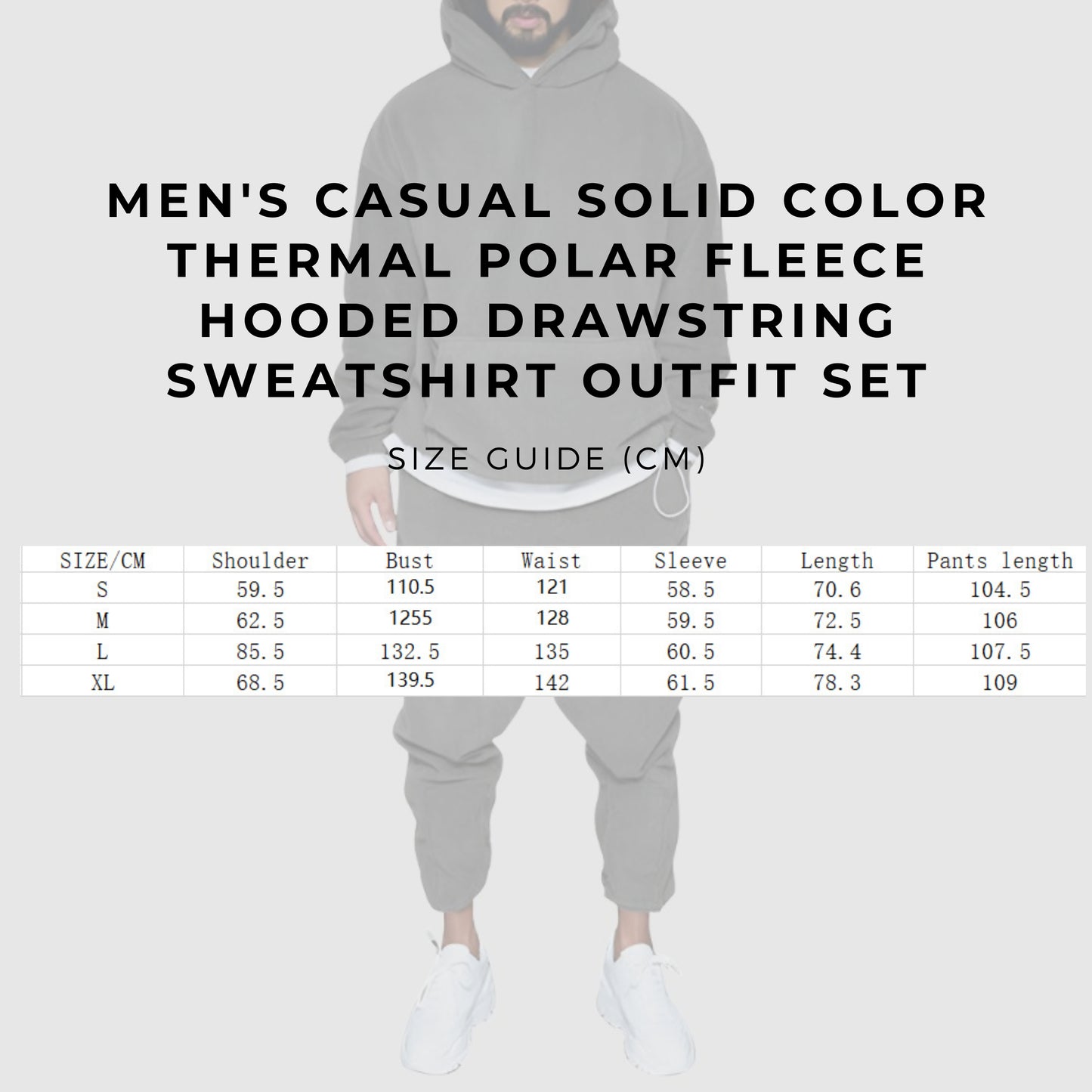 Men's Casual Solid Color Thermal Polar Fleece Hooded Drawstring Sweatshirt Outfit Set - ChoreGirl