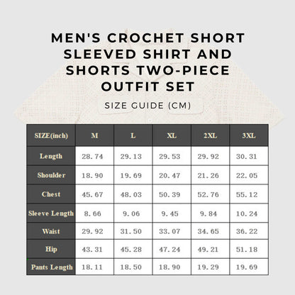 Men's Crochet Short Sleeved Shirt and Shorts Two-piece Outfit Set - ChoreGirl