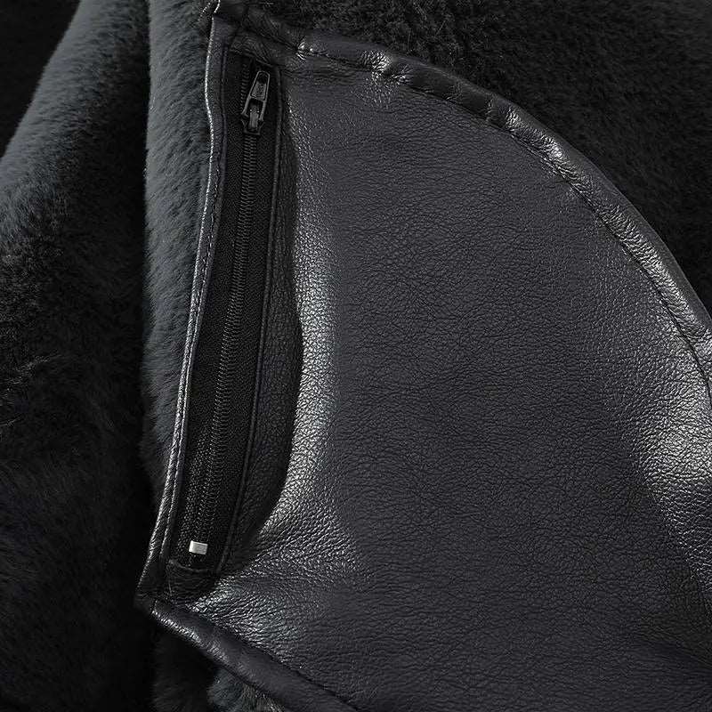 Men's Fur Integrated Fleece-lined Thickened Long Sleeve Coat - ChoreGirl