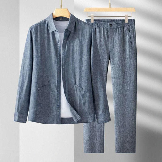 Men's Casual Linen Long-sleeve Outfit Set | Shirt and Pants