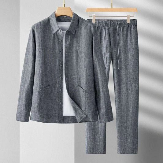 Men's Casual Linen Long-sleeve Outfit Set | Shirt and Pants