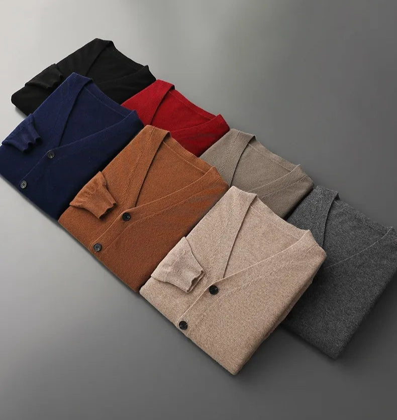 Men's Casual V-neck Wool Knit Cardigan - ChoreGirl