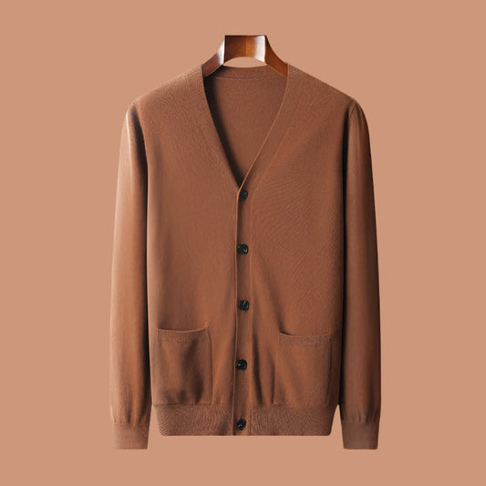 Men's Casual V-neck Wool Knit Cardigan - ChoreGirl