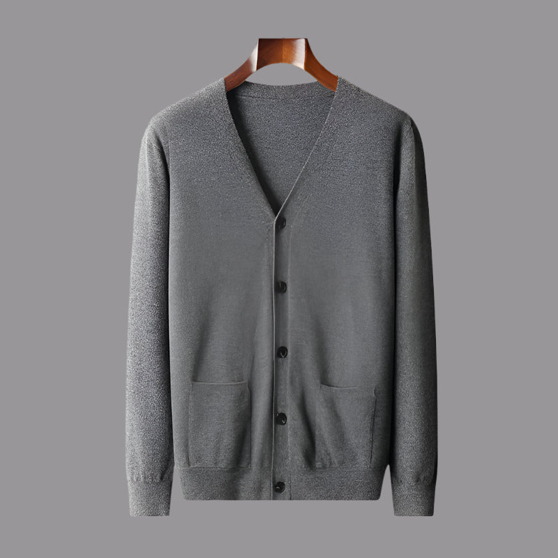 Men's Casual V-neck Wool Knit Cardigan - ChoreGirl