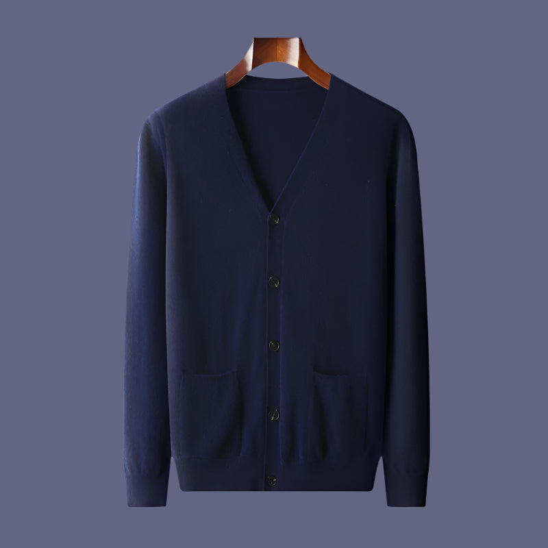 Men's Casual V-neck Wool Knit Cardigan - ChoreGirl