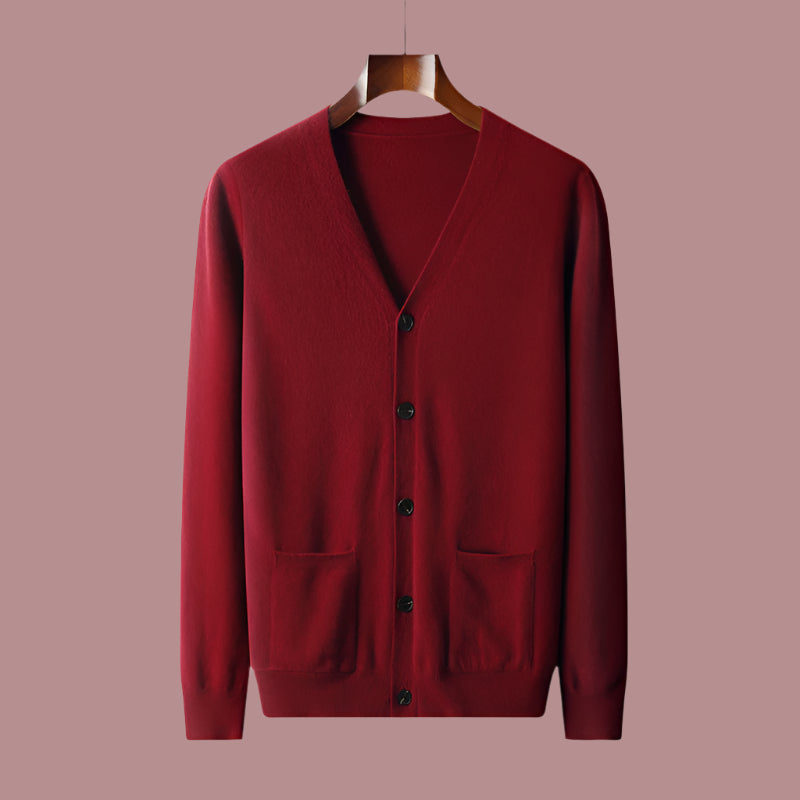 Men's Casual V-neck Wool Knit Cardigan - ChoreGirl