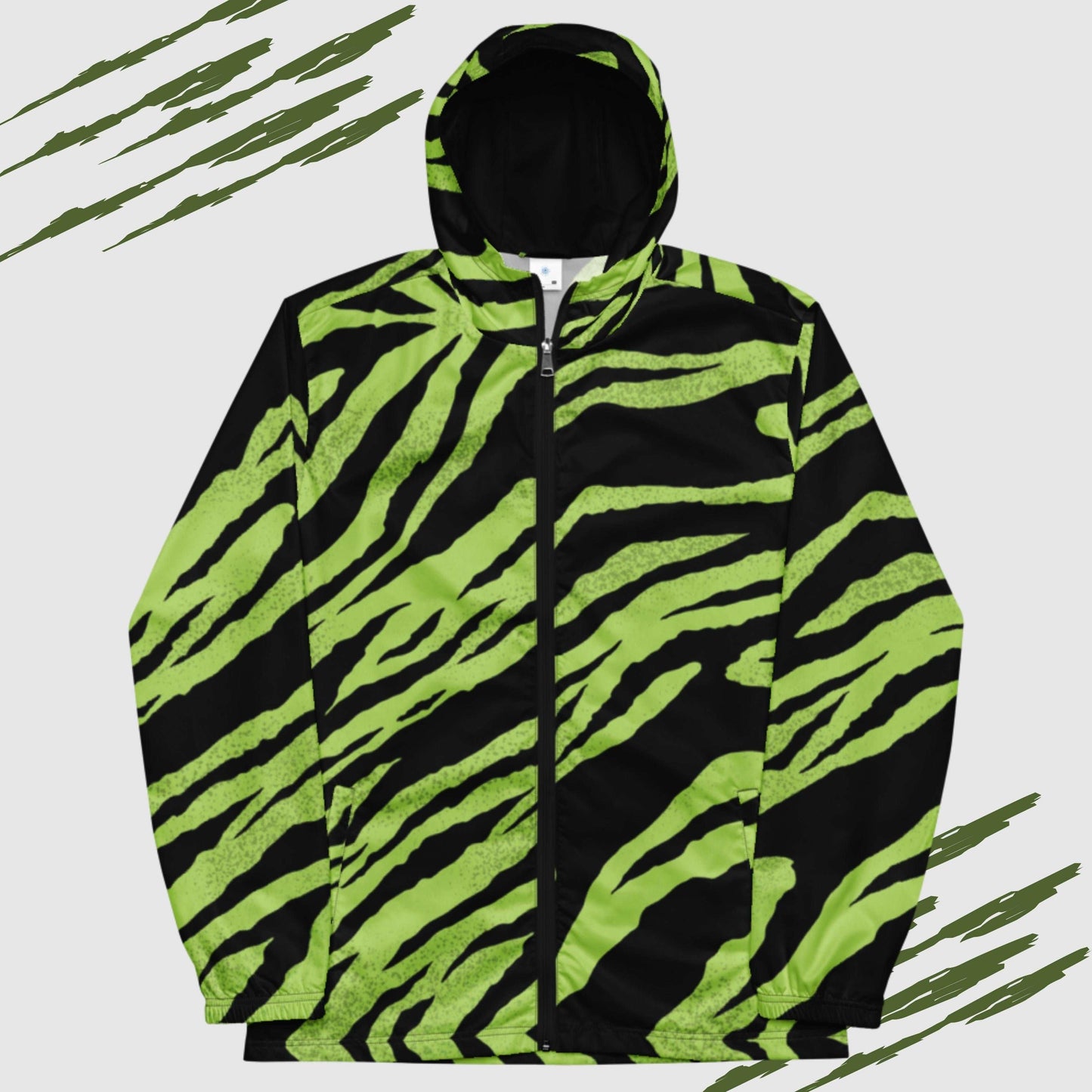Custom Men’s Green Tiger Pattern Windbreaker Jacket | PERSONALIZED - ChoreGirl