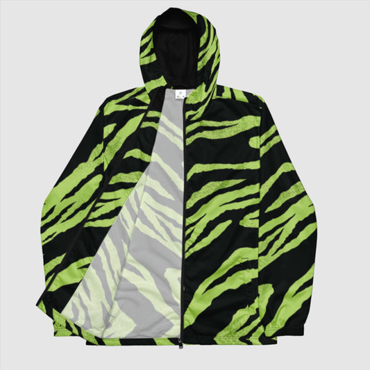 Custom Men’s Green Tiger Pattern Windbreaker Jacket | PERSONALIZED - ChoreGirl