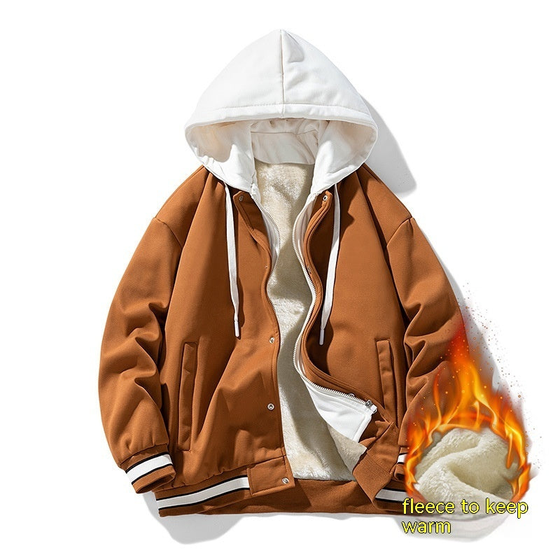 Men's Hooded Cardigan Fleece Baseball Style Jacket - ChoreGirl