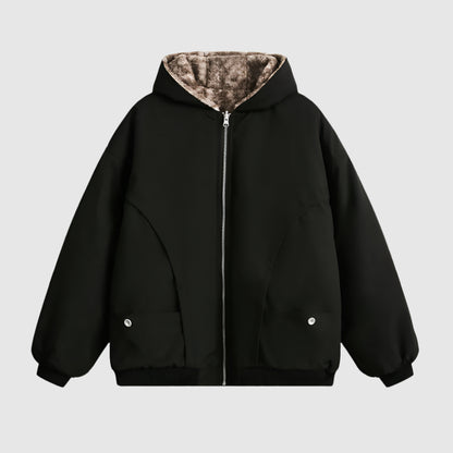 Men's Imitation Fur Leopard Print Double-sided Wear Cotton Coat Jacket with Hood - ChoreGirl
