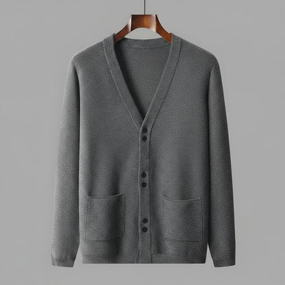 Men's Loose Fit V-neck Solid Color Knitted Cardigan