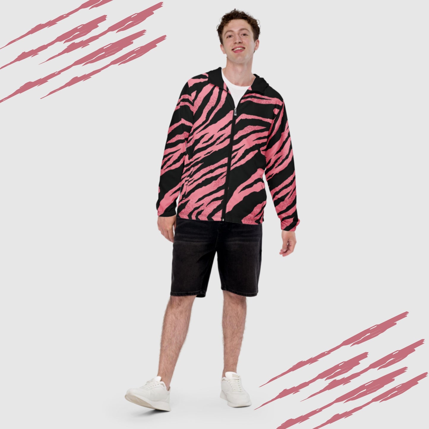 Custom Men’s Pink Tiger Pattern Windbreaker Jacket | PERSONALIZED - ChoreGirl