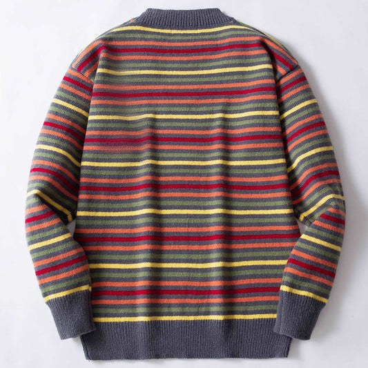 Men's Round Neck Thickened Retro Rainbow Jumper - ChoreGirl