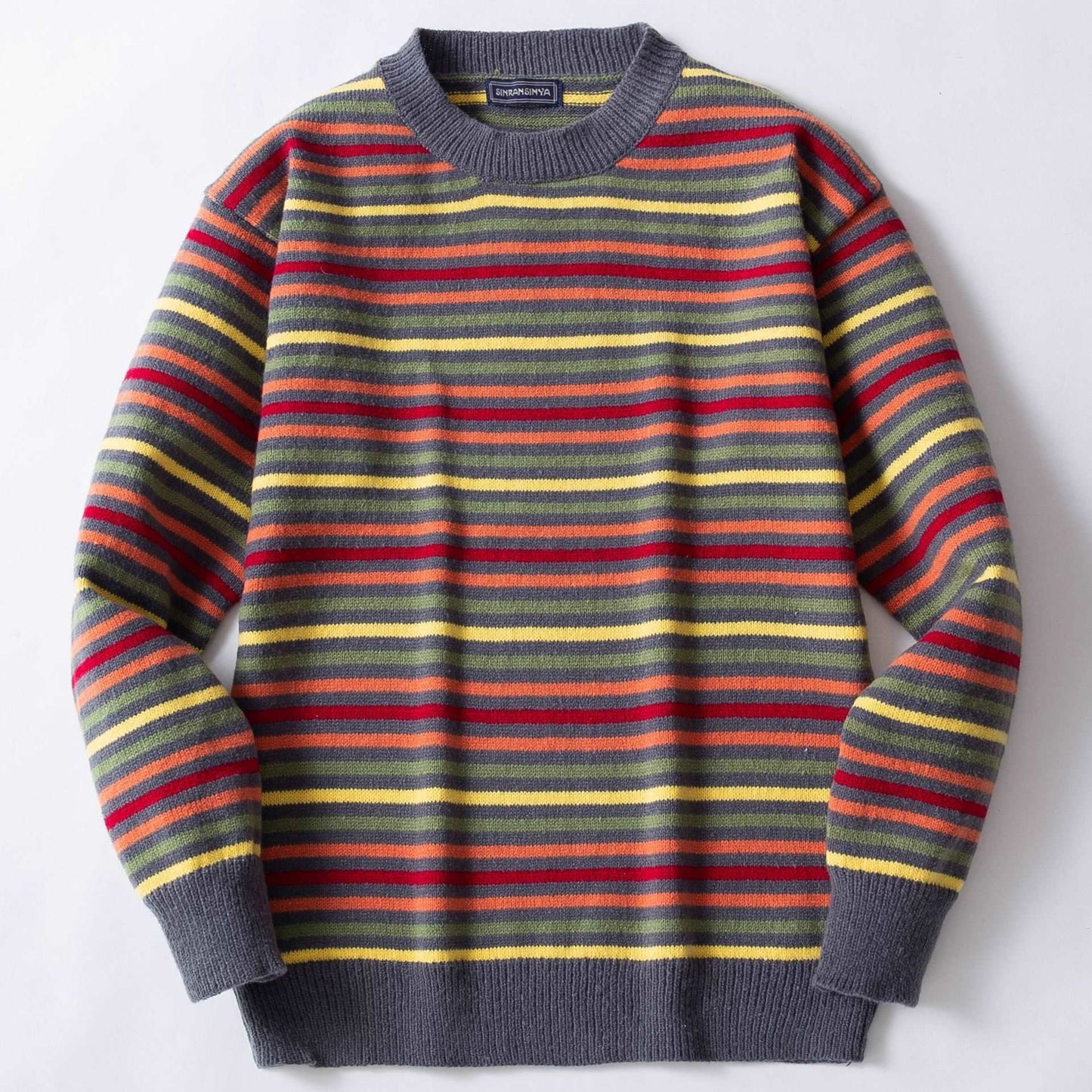 Men's Round Neck Thickened Retro Rainbow Jumper - ChoreGirl