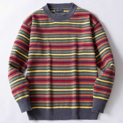 Men's Round Neck Thickened Retro Rainbow Jumper - ChoreGirl