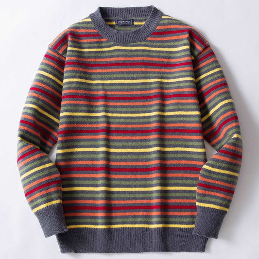 Men's Round Neck Thickened Retro Rainbow Jumper - ChoreGirl