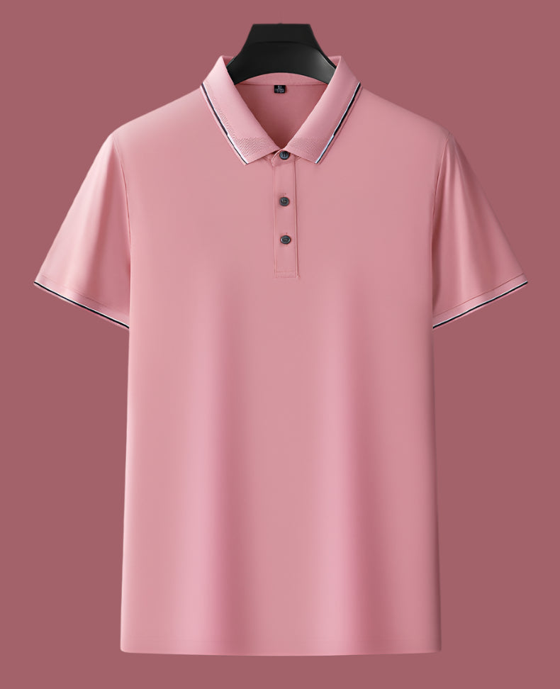 Men's Solid Color Mulberry Silk Short Sleeve Polo Shirt - ChoreGirl