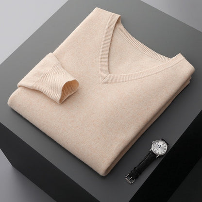 Men's V-neck Knit Wool Sweater - ChoreGirl