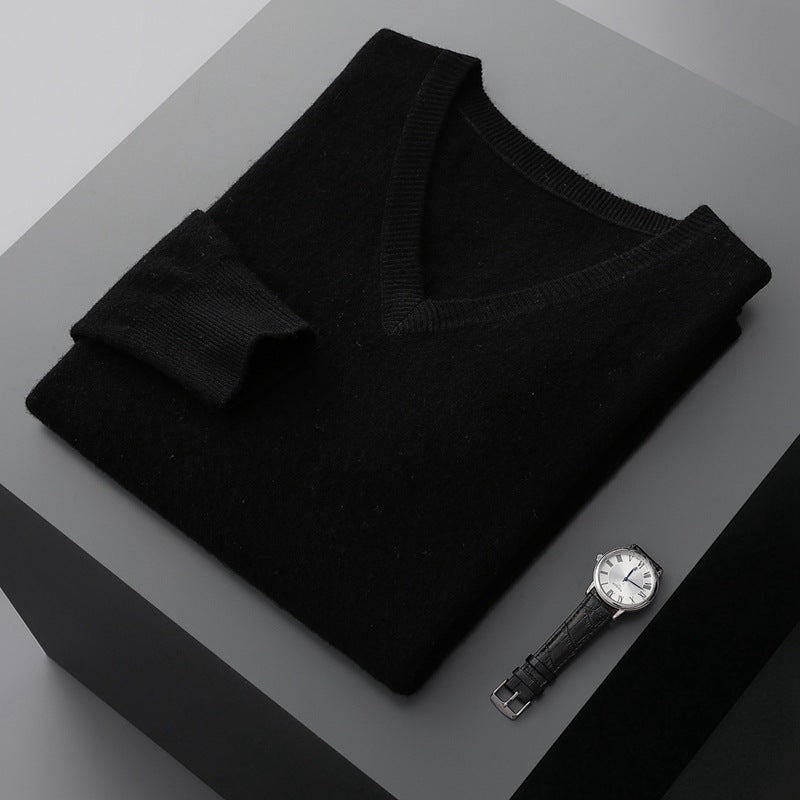 Men's V-neck Knit Wool Sweater - ChoreGirl