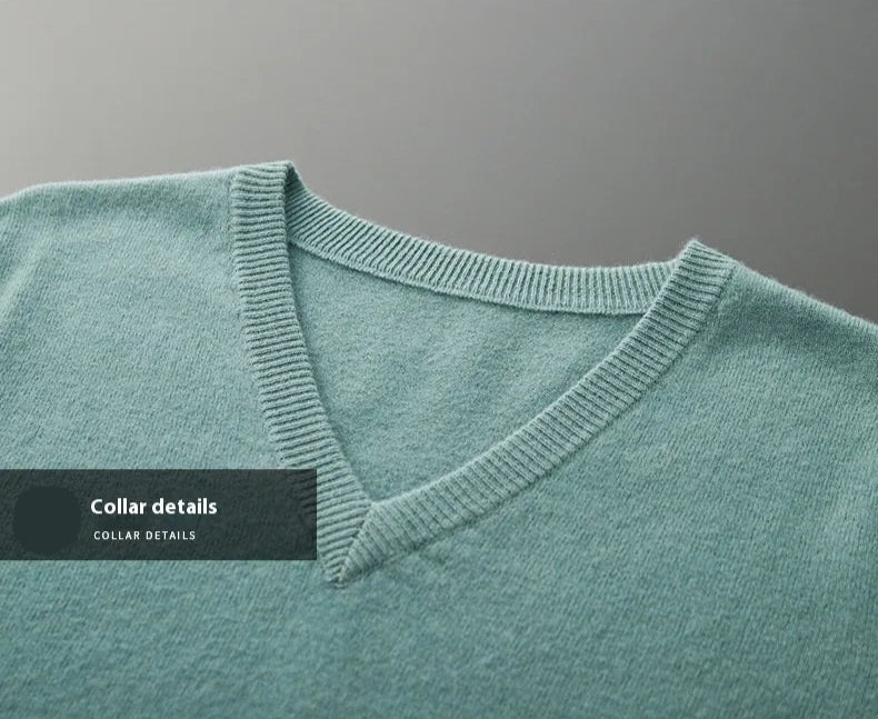 Men's V-neck Knit Wool Sweater - ChoreGirl