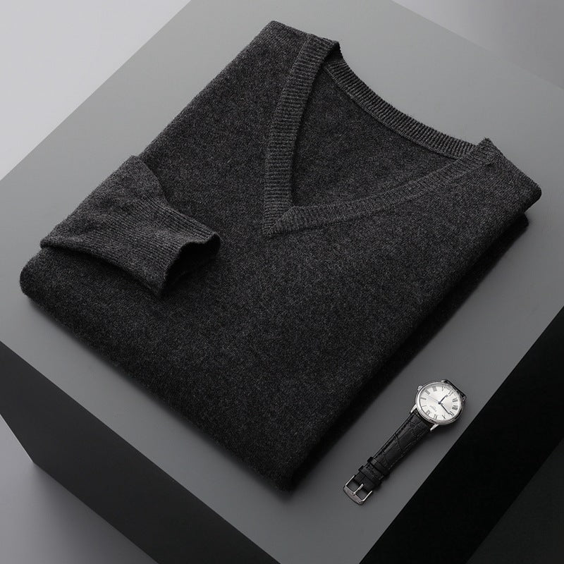 Men's V-neck Knit Wool Sweater - ChoreGirl
