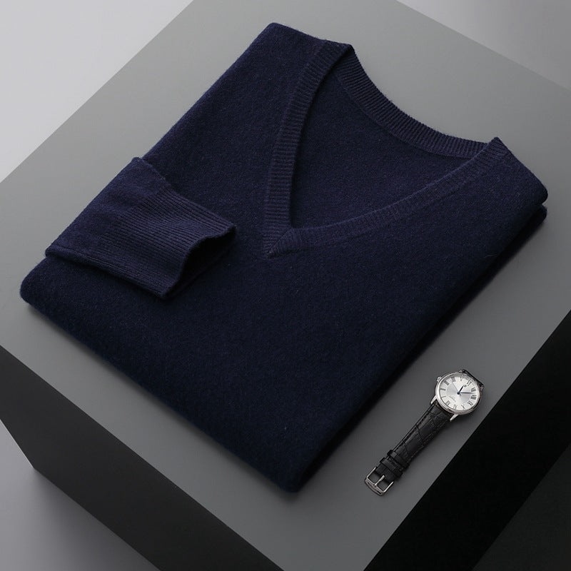 Men's V-neck Knit Wool Sweater - ChoreGirl