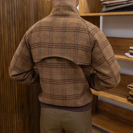 Men's Wool Slim-Fit Stand Collar Plaid Coat - ChoreGirl
