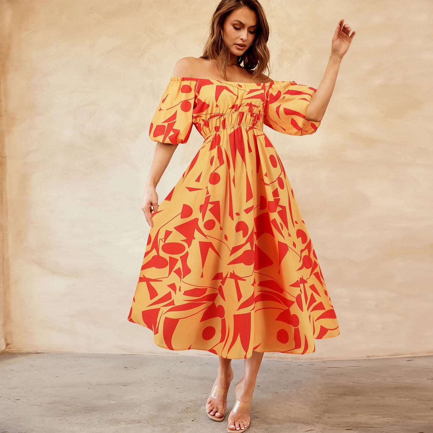 Women's Casual Off-shoulder Bubble Sleeve Large Swing Dress - ChoreGirl