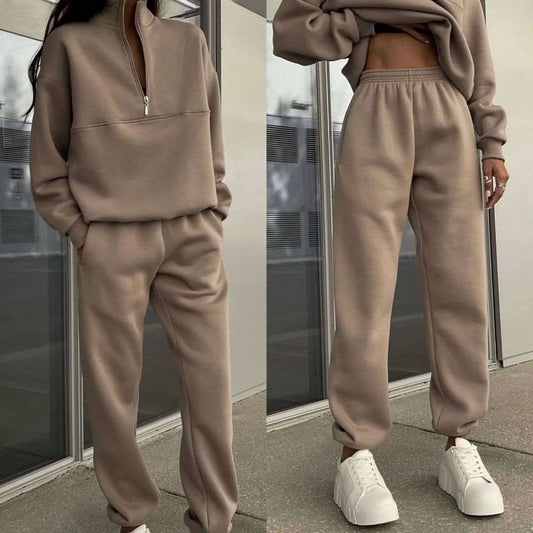 Women's All-matching Thick Long-sleeved Sweatshirt and Pants Two-piece Outfit Set - ChoreGirl