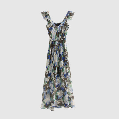 Women's Elegant Floral Sleeveless Slim Fit Long Dress - ChoreGirl