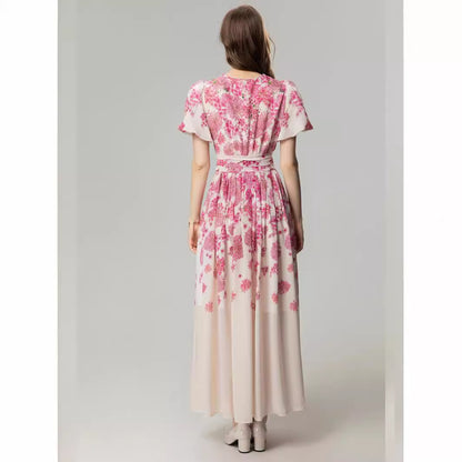 Women's Elegant Waist Sliming Short Sleeve Long Dress - ChoreGirl