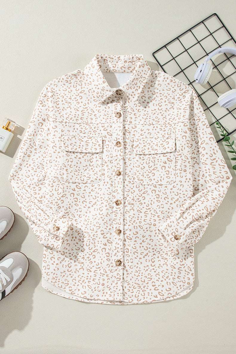 Women's Casual Corduroy Leopard Print Coat