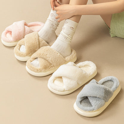 Women's Fashion Cross Fluffy Slippers - ChoreGirl