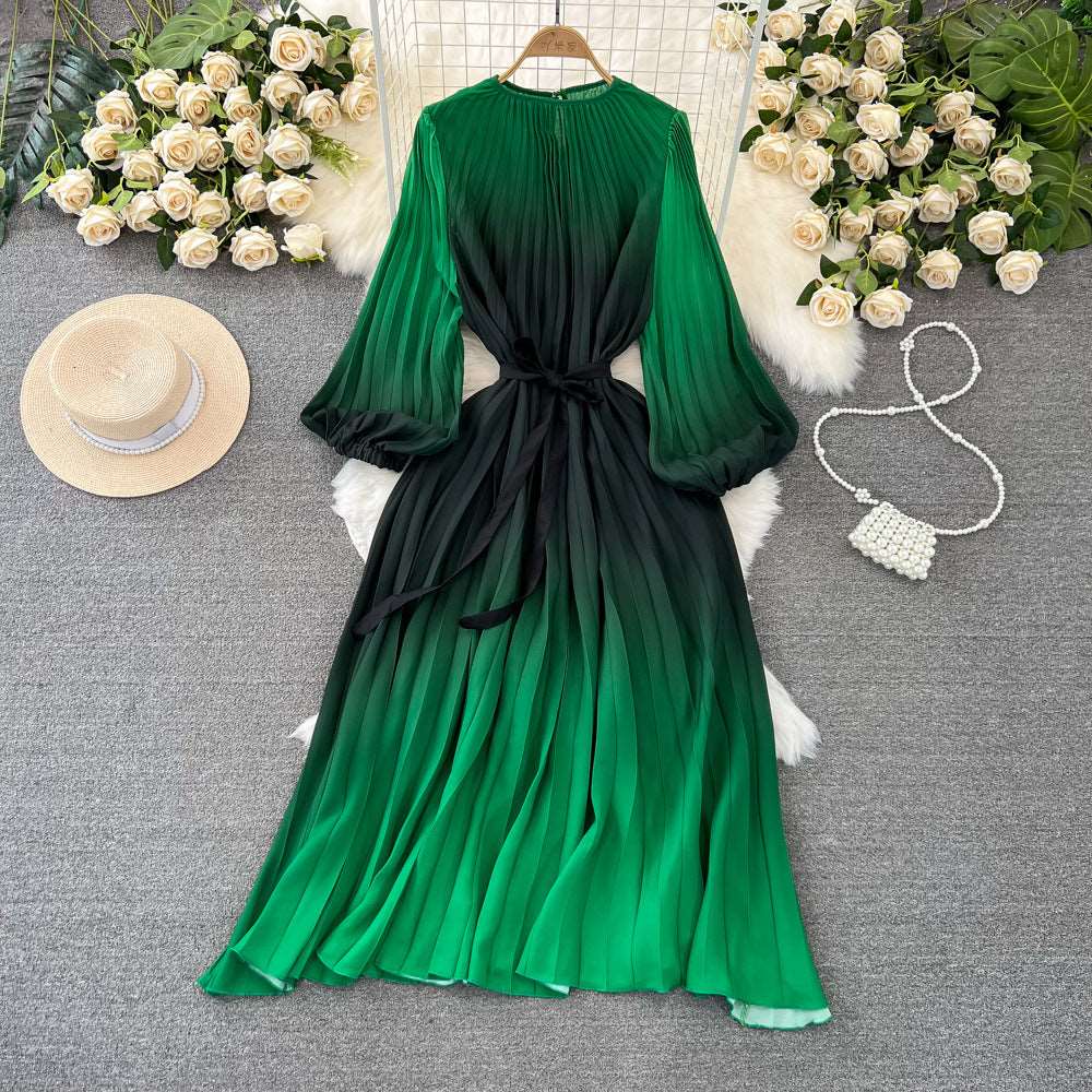 Women's Mid-length A- Line Gradient Pleated Dress - ChoreGirl