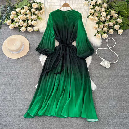 Women's Mid-length A- Line Gradient Pleated Dress - ChoreGirl