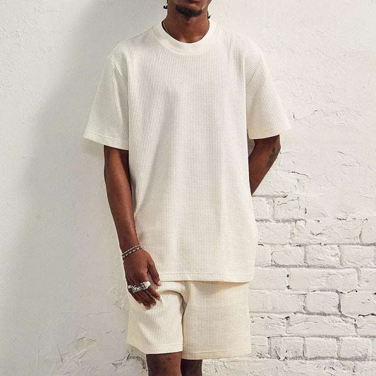 Men's Casual Solid Color Short Sleeved T-Shirt and Shorts Outfit Set - ChoreGirl