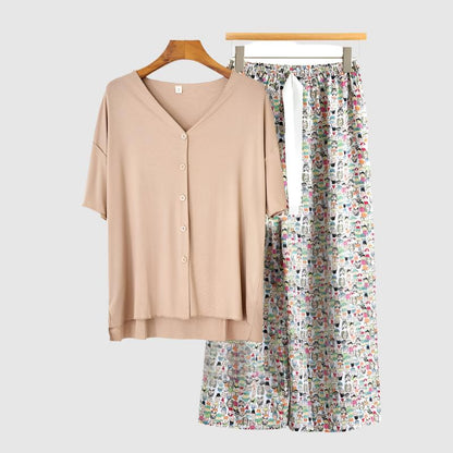 Women's Modal Thin Cotton Silk Pajamas, Loungewear Set - ChoreGirl