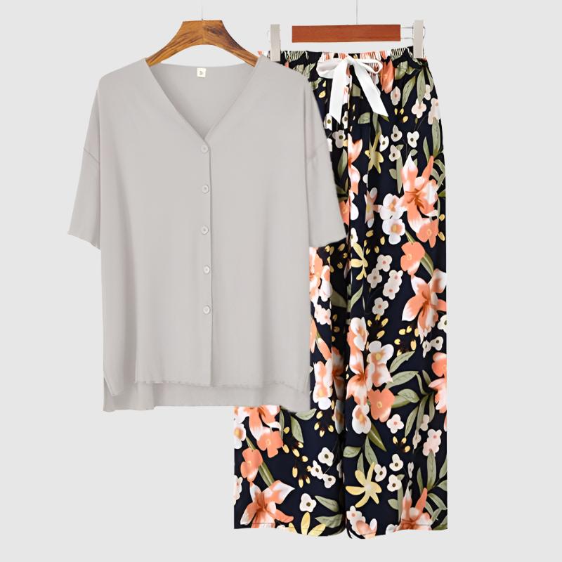 Women's Modal Thin Cotton Silk Pajamas, Loungewear Set - ChoreGirl