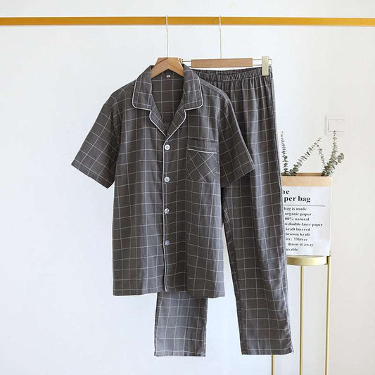 Men's Plaid Short-sleeved Pajamas Set - ChoreGirl
