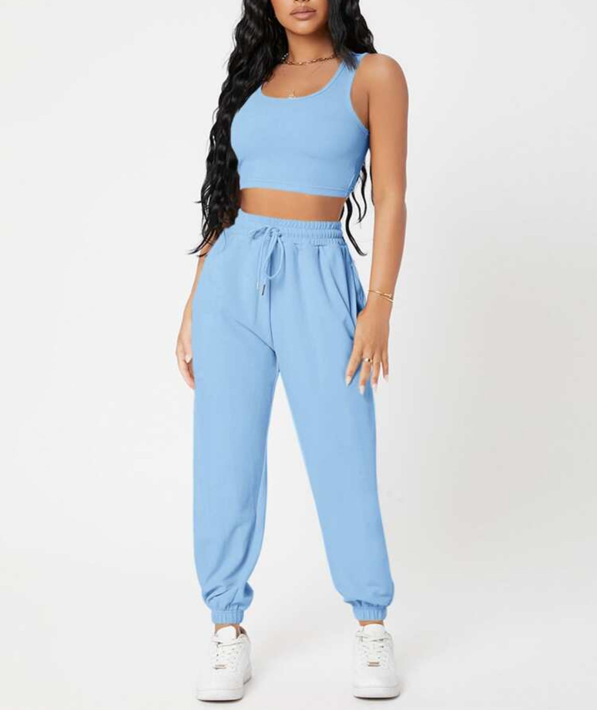 Women's Casual Basics Round Neck Knitted Top and High Waist Pants Outfit Set - ChoreGirl