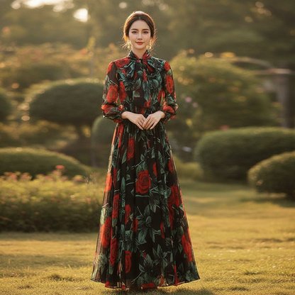 Chiffon-Swingkleid für Damen mit Bindekragen – Elegante Silhouette