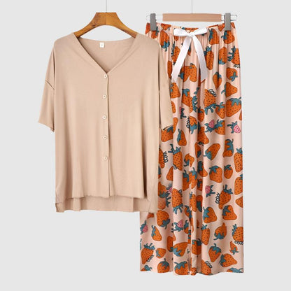 Women's Modal Thin Cotton Silk Pajamas, Loungewear Set - ChoreGirl