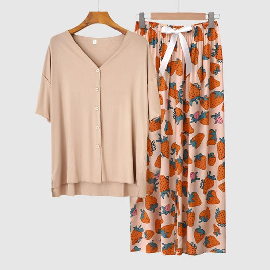 Women's Modal Thin Cotton Silk Pajamas, Loungewear Set - ChoreGirl
