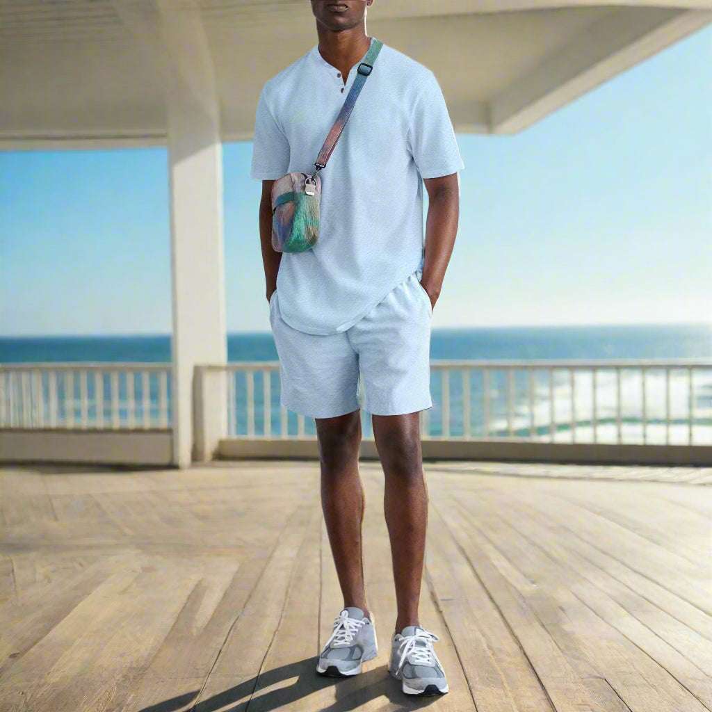 Men's Imitation Cotton And Linen Short Sleeved T-Shirt and Shorts Outfit Set - ChoreGirl