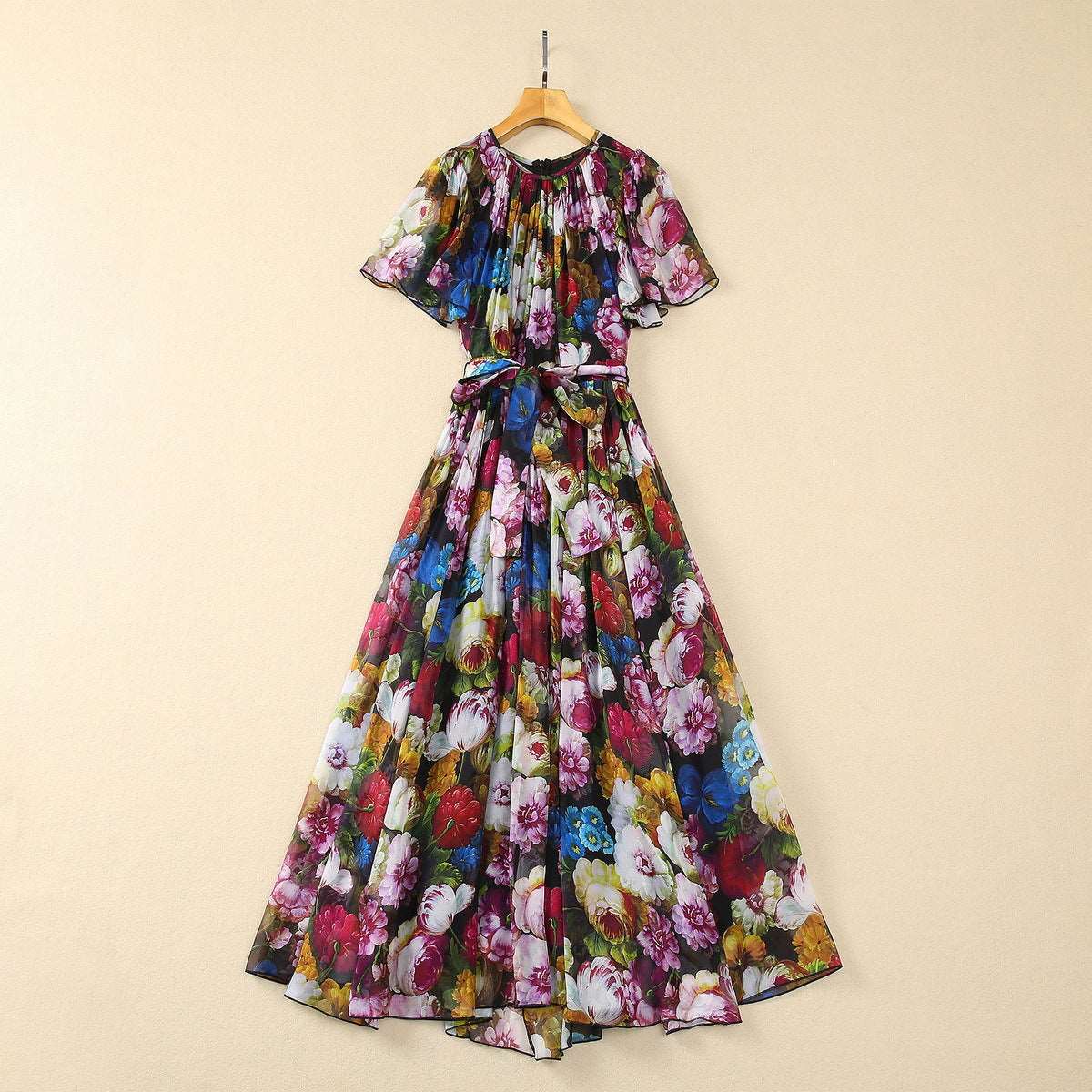 Women's Large Skirt Front Pleated Silk Chiffon Dress - ChoreGirl